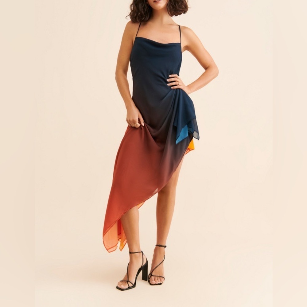 Ronny Kobo Collection Black and Orange Asymmetrical Maxi Dress Size XS